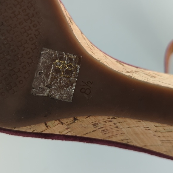 Tory Burch Savannah Suede Cork Wedge Purple 8.5 open toe summer preppy casual - Picture 11 of 14